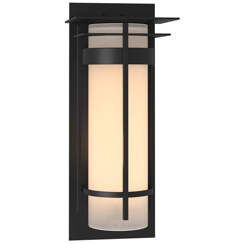 Image 1 Banded with Top Plate Extra Large Outdoor Sconce - Black - Opal Glass