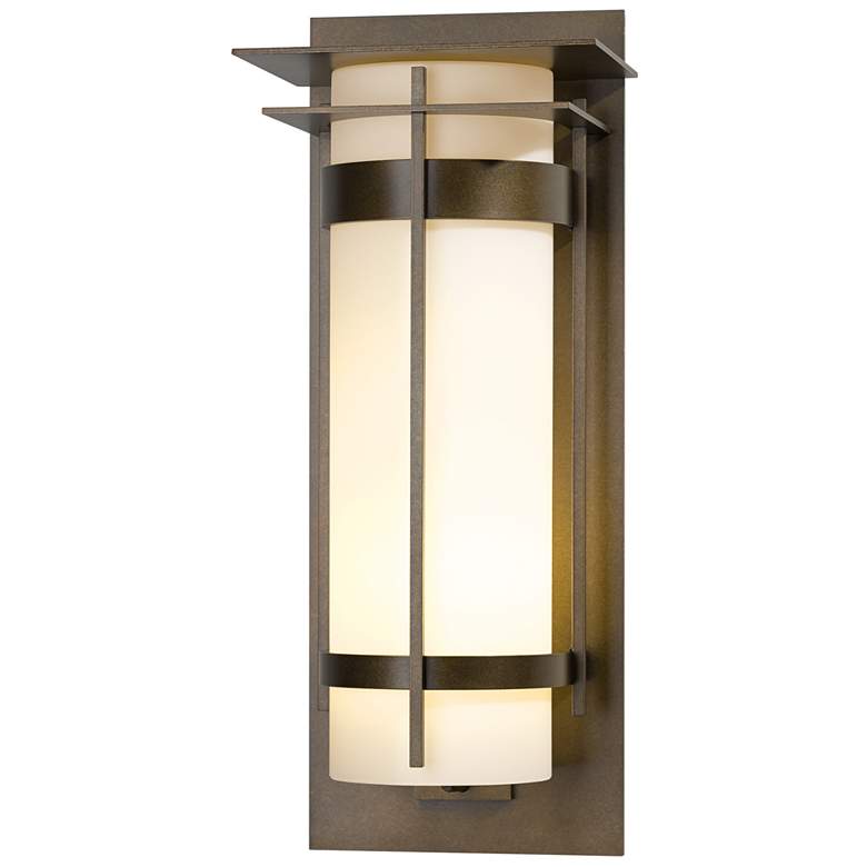Image 1 Banded with Top Plate Extra Large Outdoor Sconce - Bronze - Opal Glass