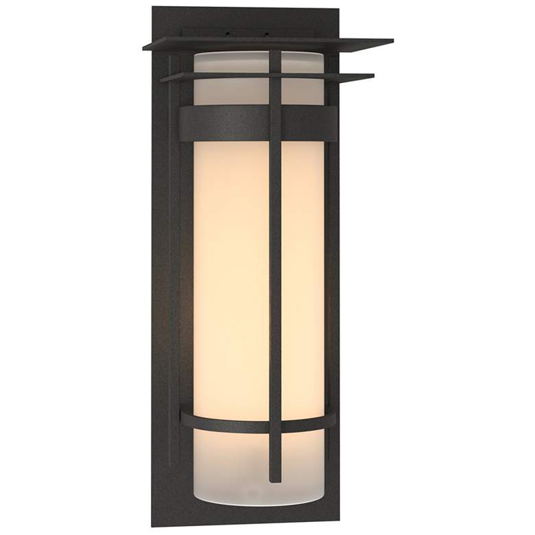 Image 1 Banded with Top Plate Extra Large Outdoor Sconce - Iron Finish - Opal Glass
