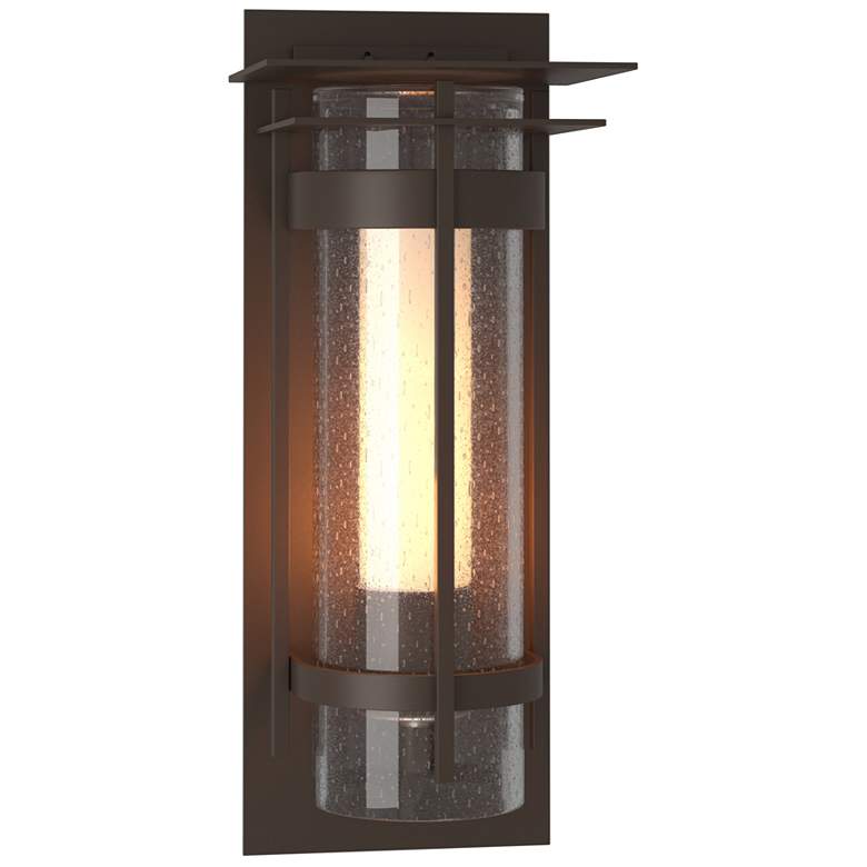 Image 1 Banded with Top Plate Large Outdoor Sconce - Bronze - Opal and Seeded Glass