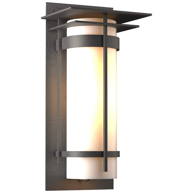 Image 1 Banded with Top Plate Large Outdoor Sconce - Iron Finish - Opal Glass