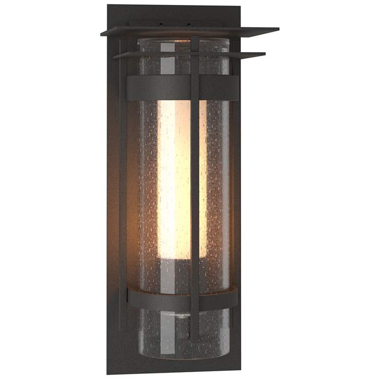Image 1 Banded with Top Plate Large Outdoor Sconce - Iron - Opal and Seeded Glass