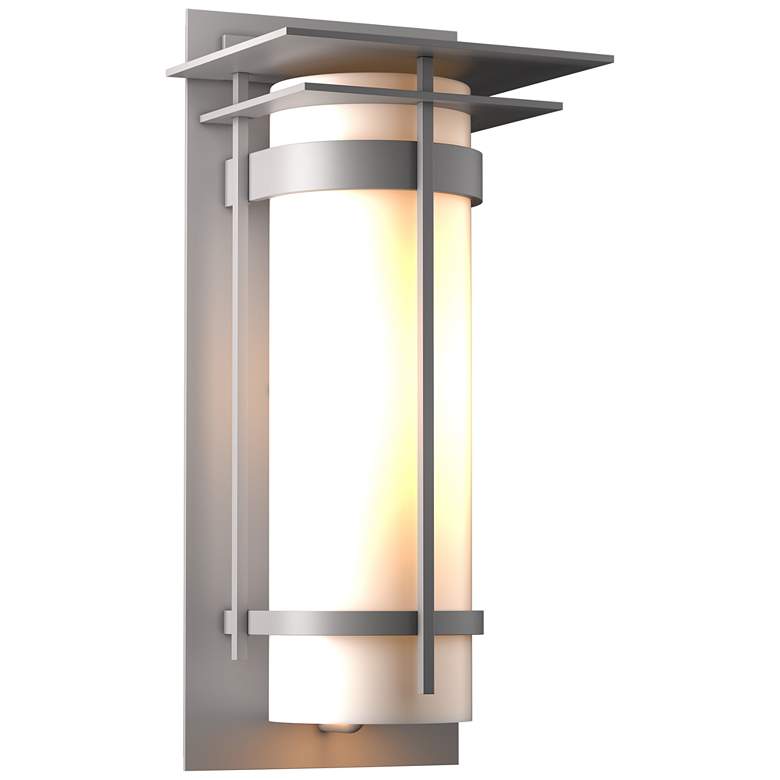 Image 1 Banded with Top Plate Large Outdoor Sconce - Steel Finish - Opal Glass