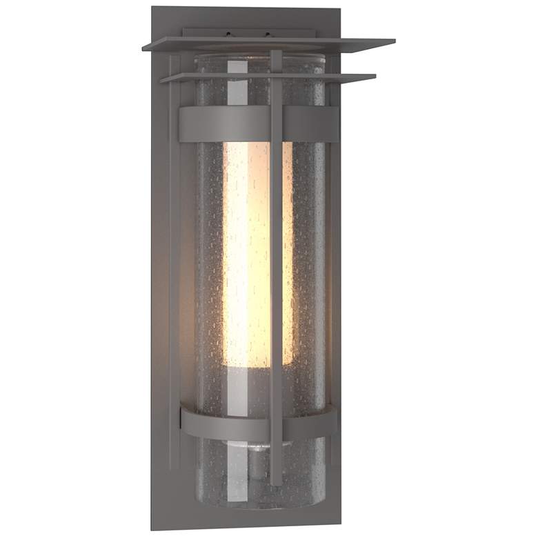 Image 1 Banded with Top Plate Large Outdoor Sconce - Steel - Opal and Seeded Glass