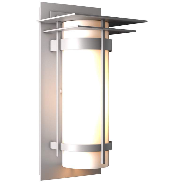 Image 1 Banded with Top Plate Outdoor Sconce - Steel Finish - Opal Glass