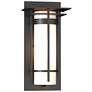 Banded with Top Plate Small Outdoor Sconce - Black Finish - Opal Glass
