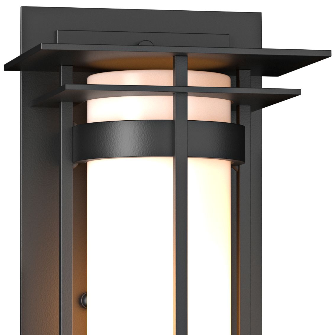 Image 2 Banded with Top Plate Small Outdoor Sconce - Black Finish - Opal Glass more views