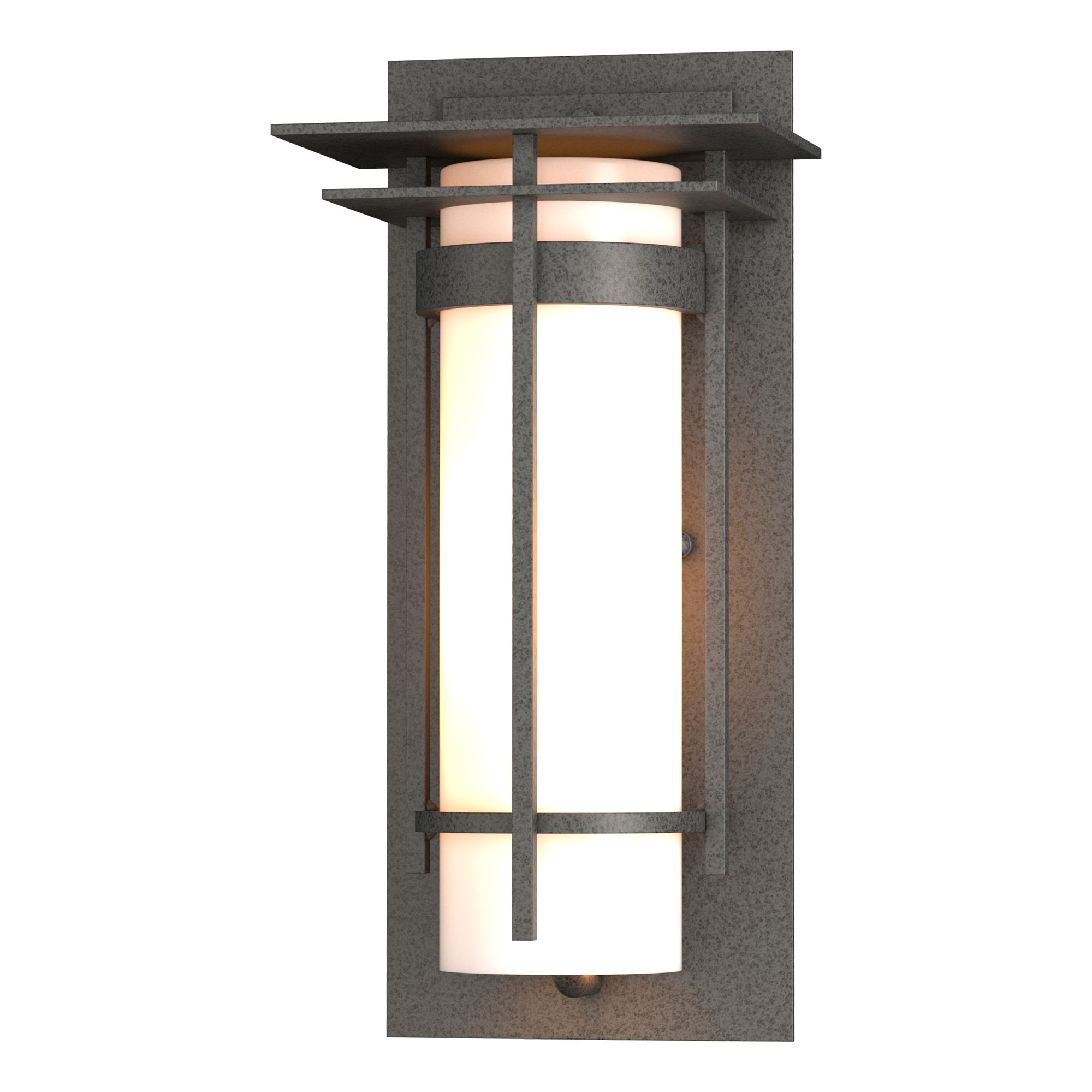 Image 2 Banded with Top Plate Small Outdoor Sconce - Iron Finish - Opal Glass more views