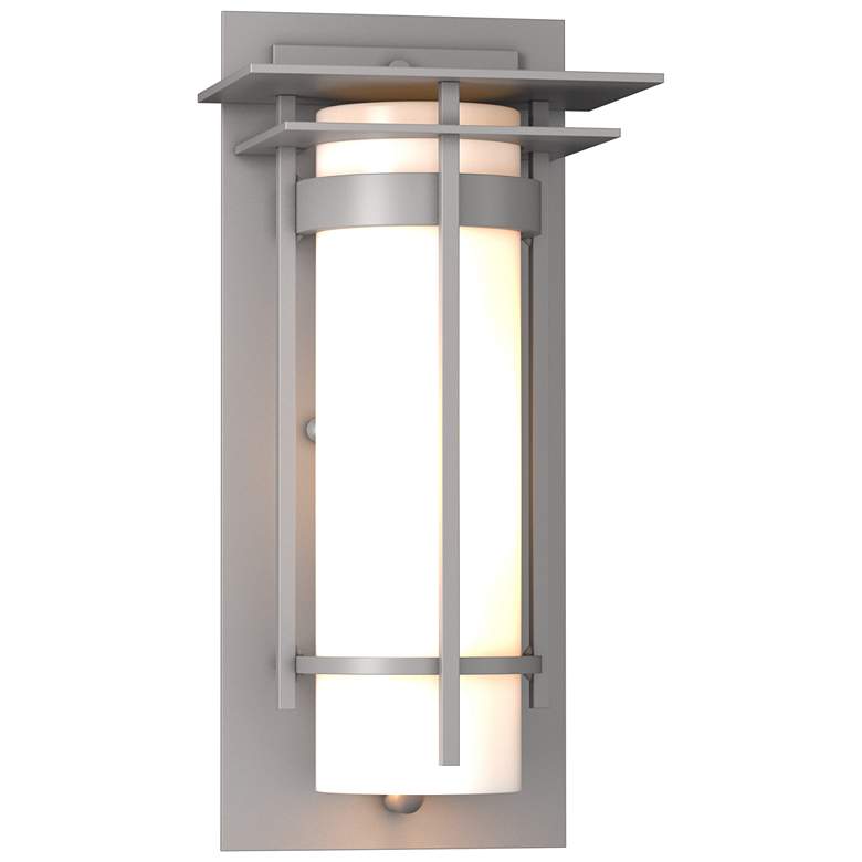 Image 1 Banded with Top Plate Small Outdoor Sconce - Steel Finish - Opal Glass