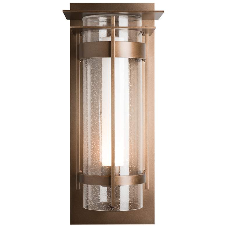 Image 1 Banded XL Outdoor Sconce with Top Plate - Bronze - Opal and Seeded Glass
