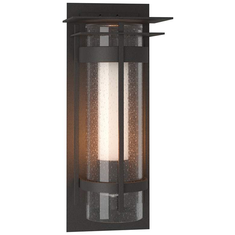 Image 1 Banded XL Outdoor Sconce with Top Plate - Iron - Opal and Seeded Glass
