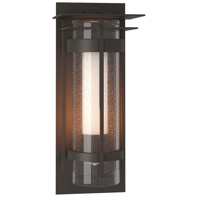 Image 1 Banded XL Outdoor Sconce with Top Plate - Smoke - Opal and Seeded Glass