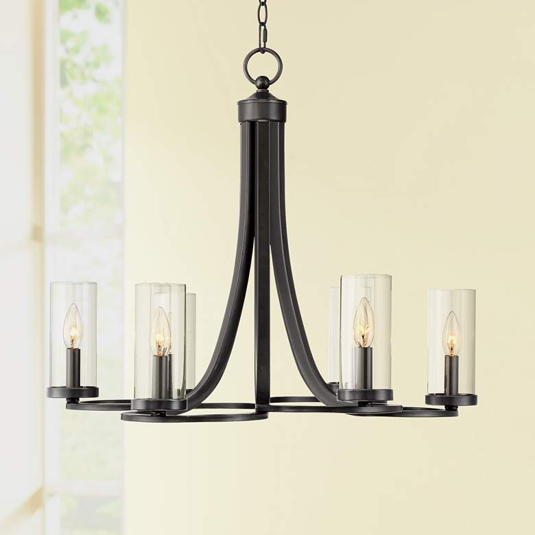 Image 1 Bandon 26 3/4 inch Wide Clear Glass and Black 6-Light Chandelier