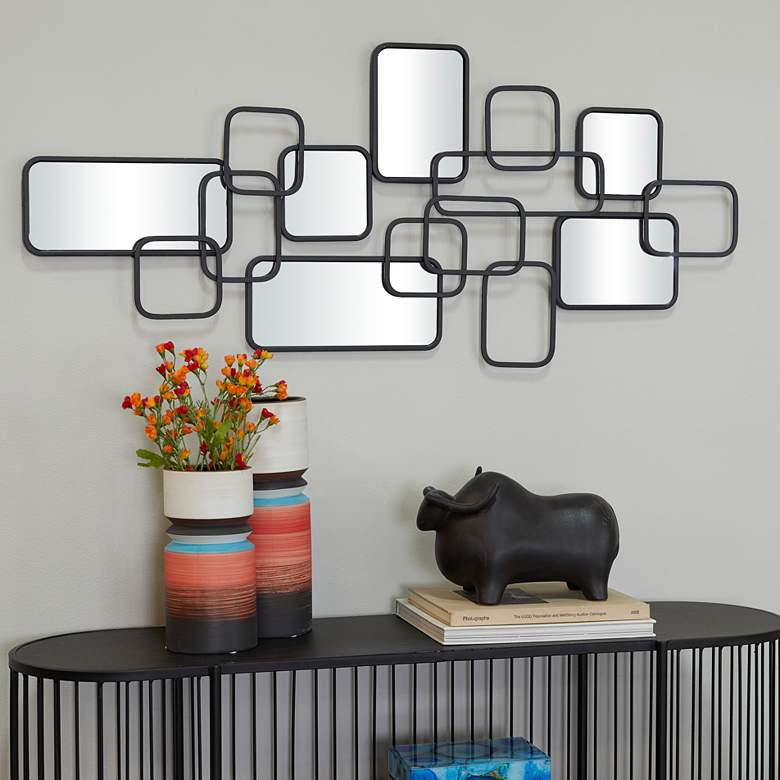 Image 1 Bandon Matte Black Metal 49 1/4" x 23" Geometric Wall Mirror