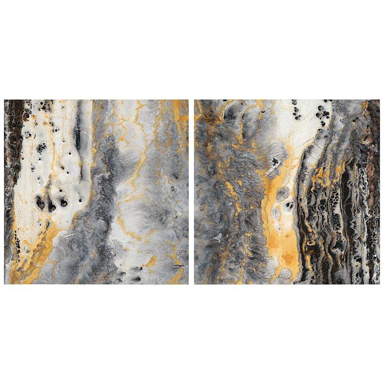 Image 2 Bands of Gold Abstract 76 inch Wide 2-Piece Glass Wall Art Set