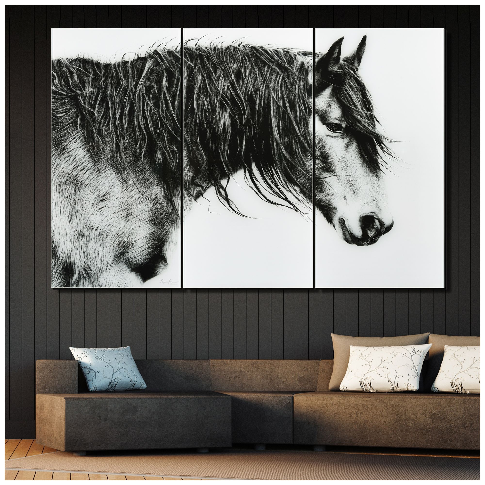 Image 4 B&W Horse ABC Frameless Reverse Printed Tempered Glass Wall Art Set of  more views