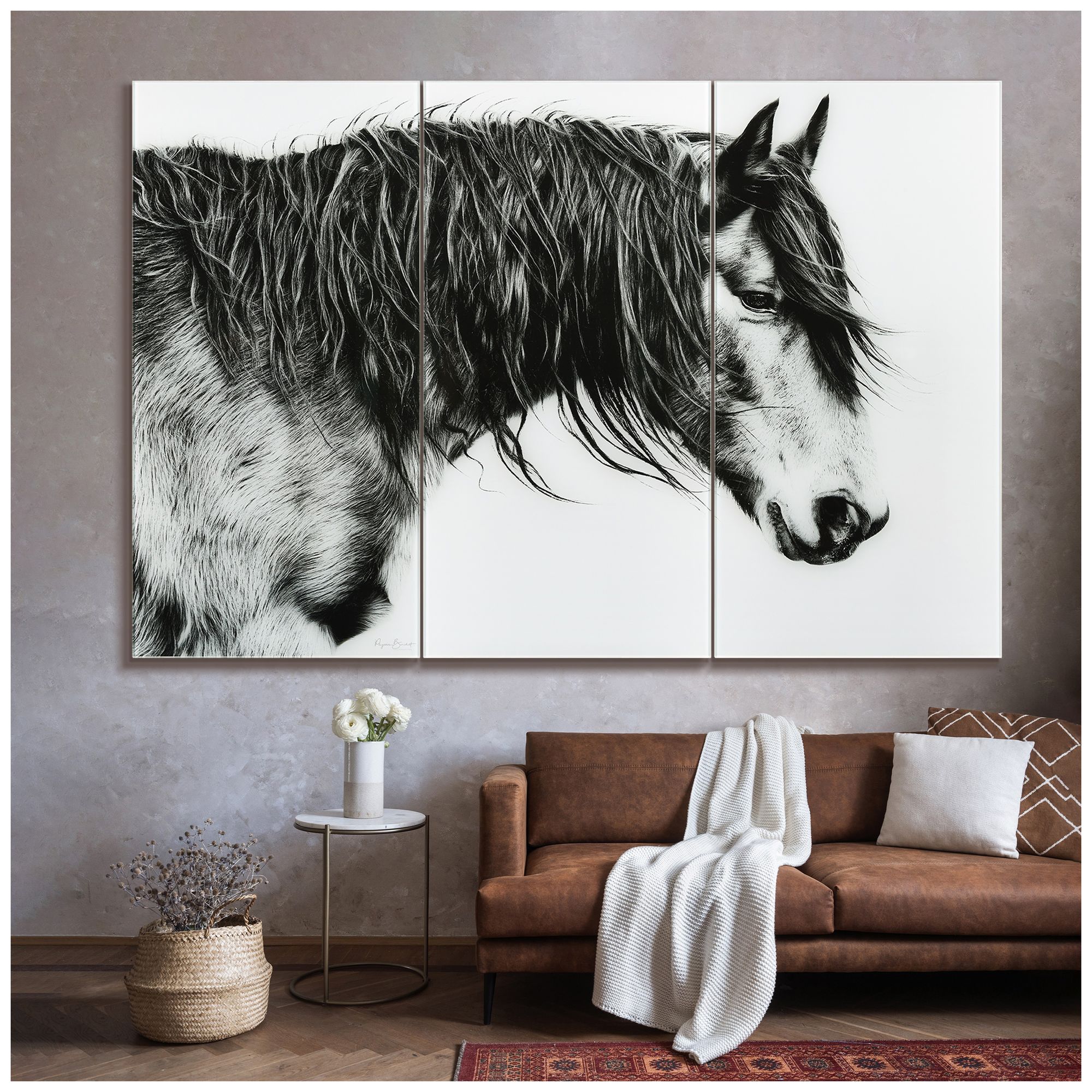 Image 5 B&W Horse ABC Frameless Reverse Printed Tempered Glass Wall Art Set of  more views