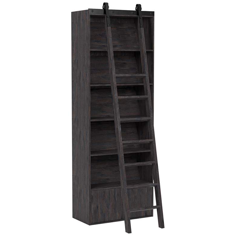 Image 1 Bane 98 inch High Pine 5-Shelf Bookshelf and Ladder