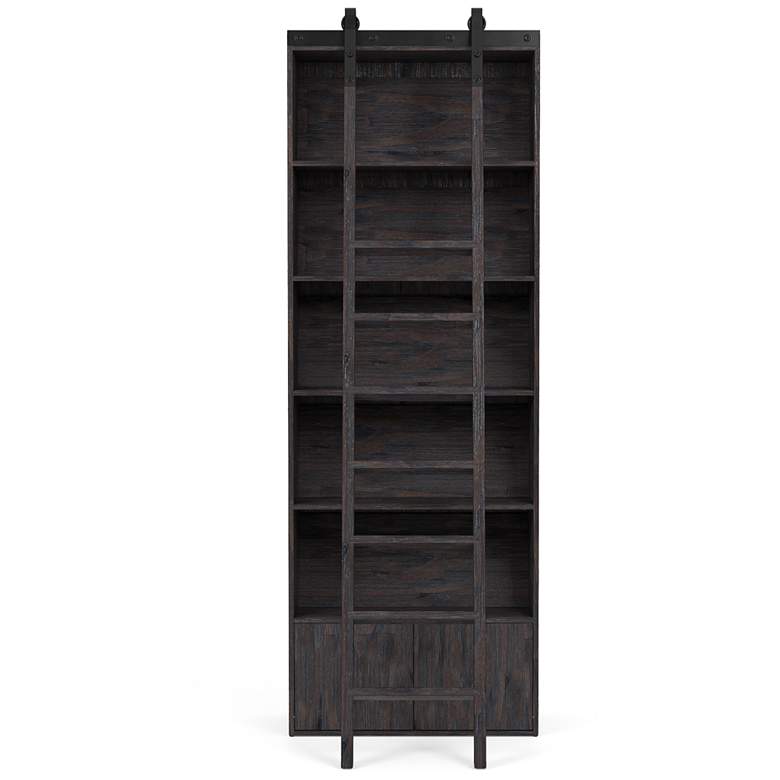 Image 7 Bane 98 inch High Pine 5-Shelf Bookshelf and Ladder more views