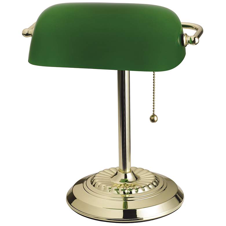 Image 1 Banker's 13.5" High Polished Brass Desk Lamp