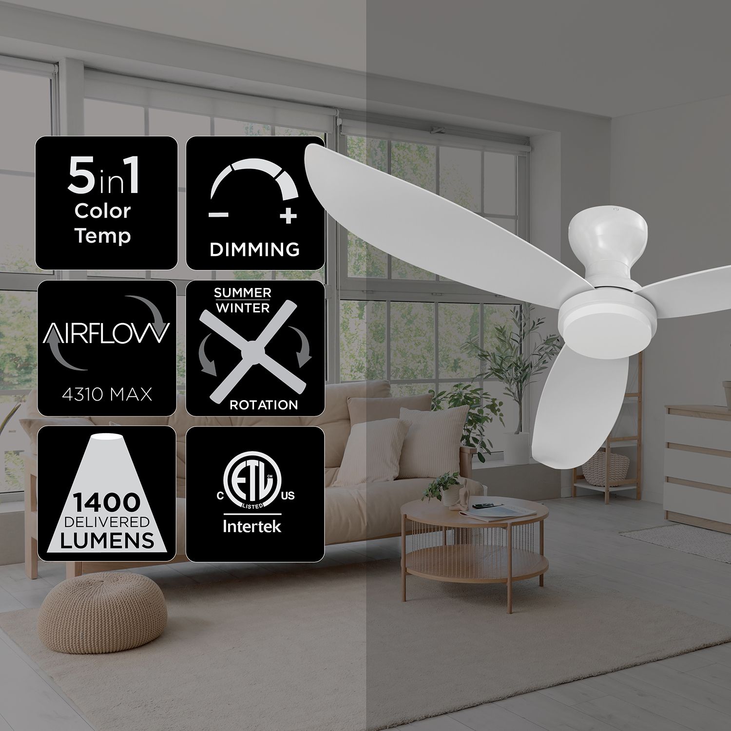 Image 6 Banks 52" Wide 3-Blade White Wall Control LED Ceiling Fan more views