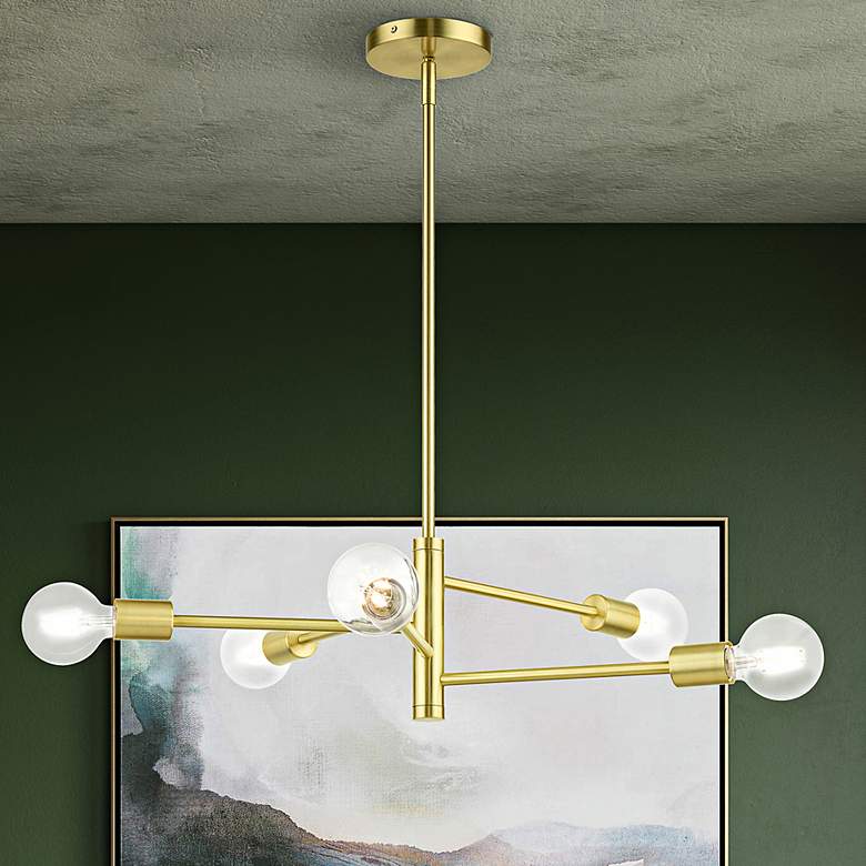 Image 1 Bannister 24" Wide Satin Brass 5-Light Chandelier