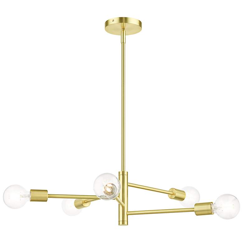 Image 4 Bannister 24" Wide Satin Brass 5-Light Chandelier more views