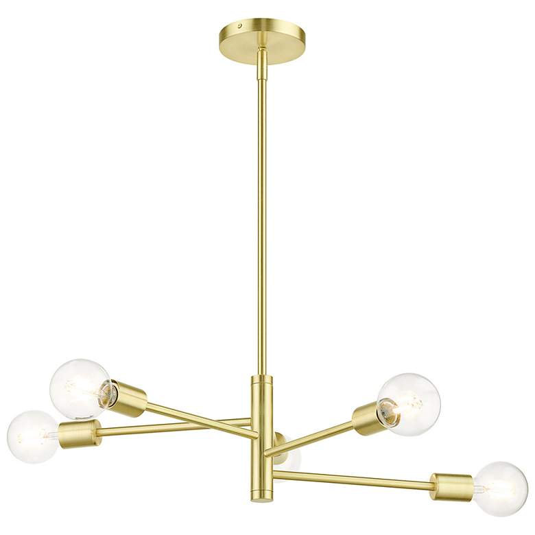 Image 6 Bannister 24" Wide Satin Brass 5-Light Chandelier more views
