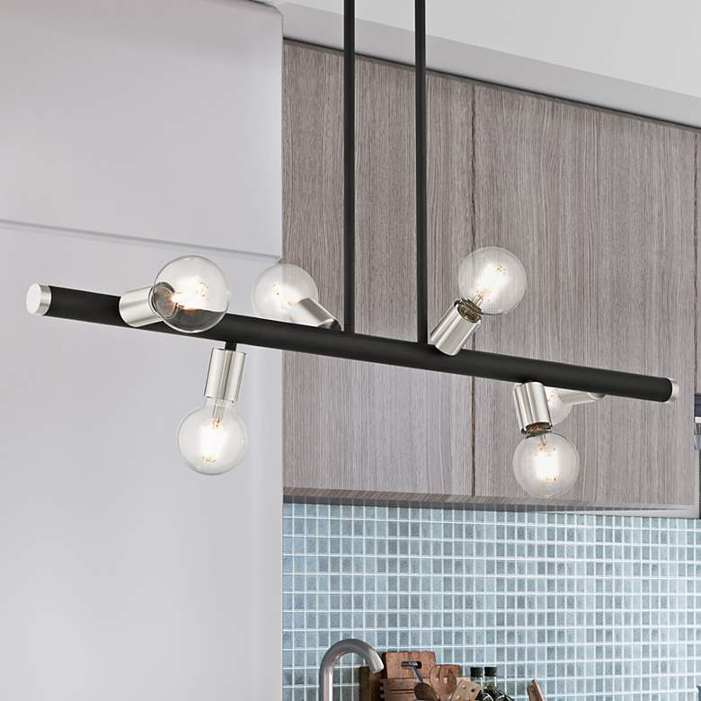 Image 2 Bannister 37" Wide Black 6-Light Black Linear Chandelier