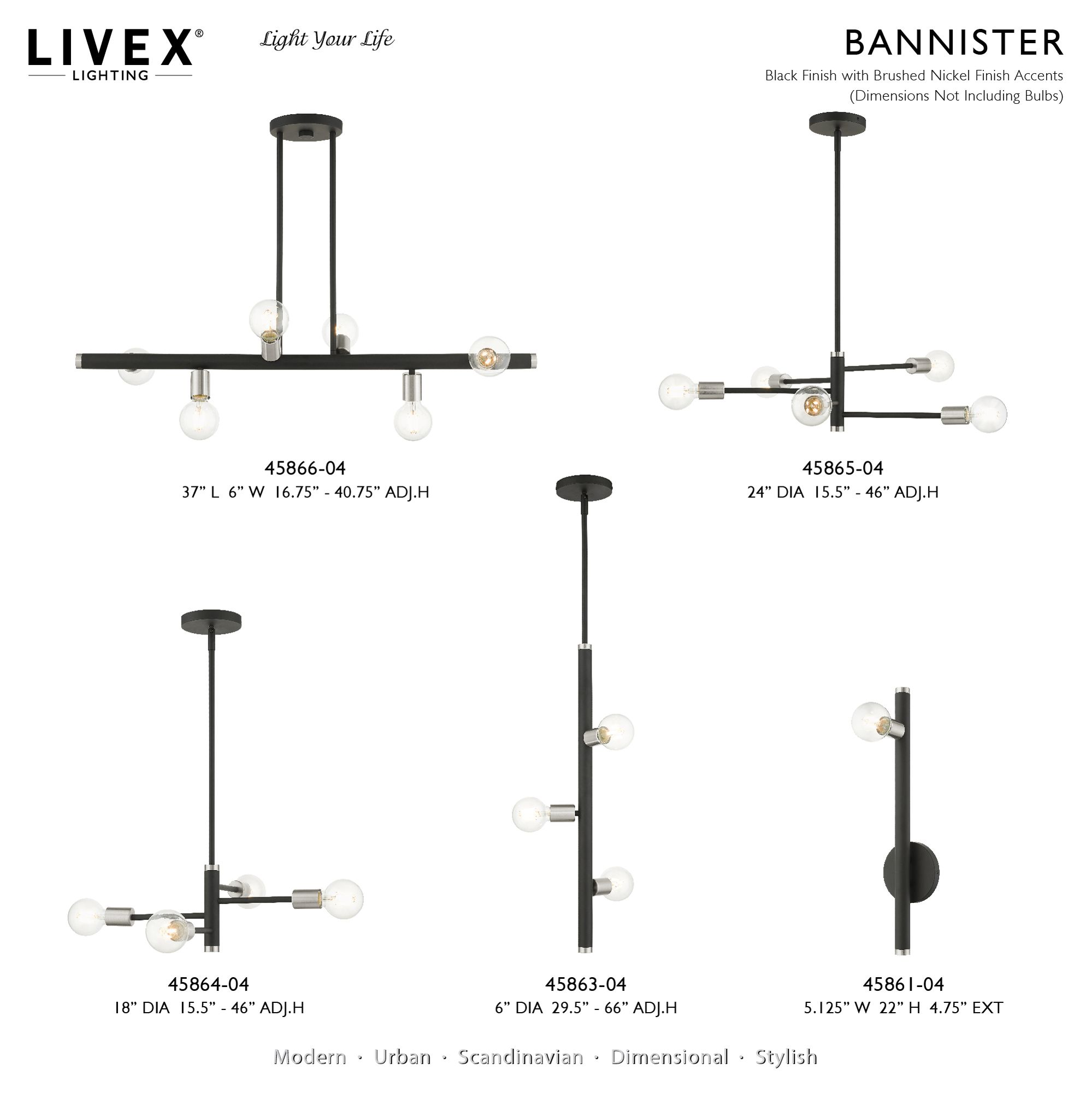 Bannister 37" Wide Black 6-Light Black Linear Chandelier in scene