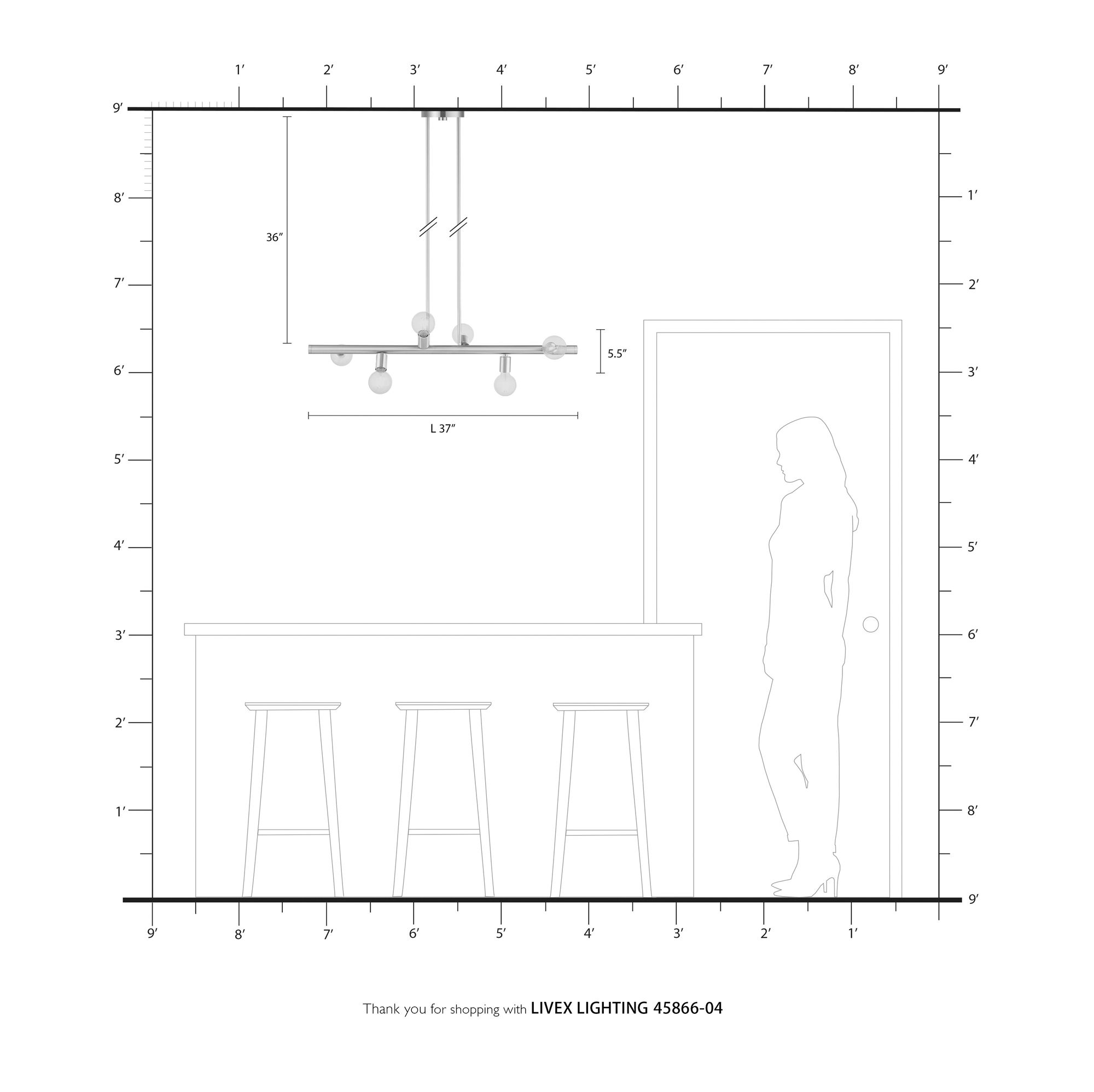 Bannister 37" Wide Black 6-Light Black Linear Chandelier in scene