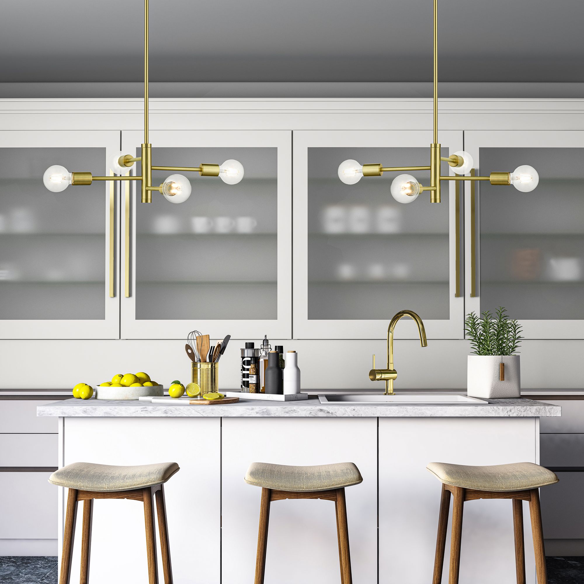 Bannister 4 Light Satin Brass Chandelier