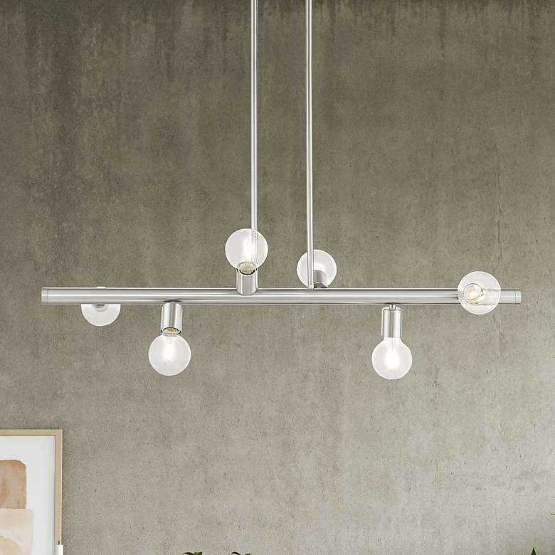 Image 1 Bannister 6 Light Brushed Nickel Linear Chandelier