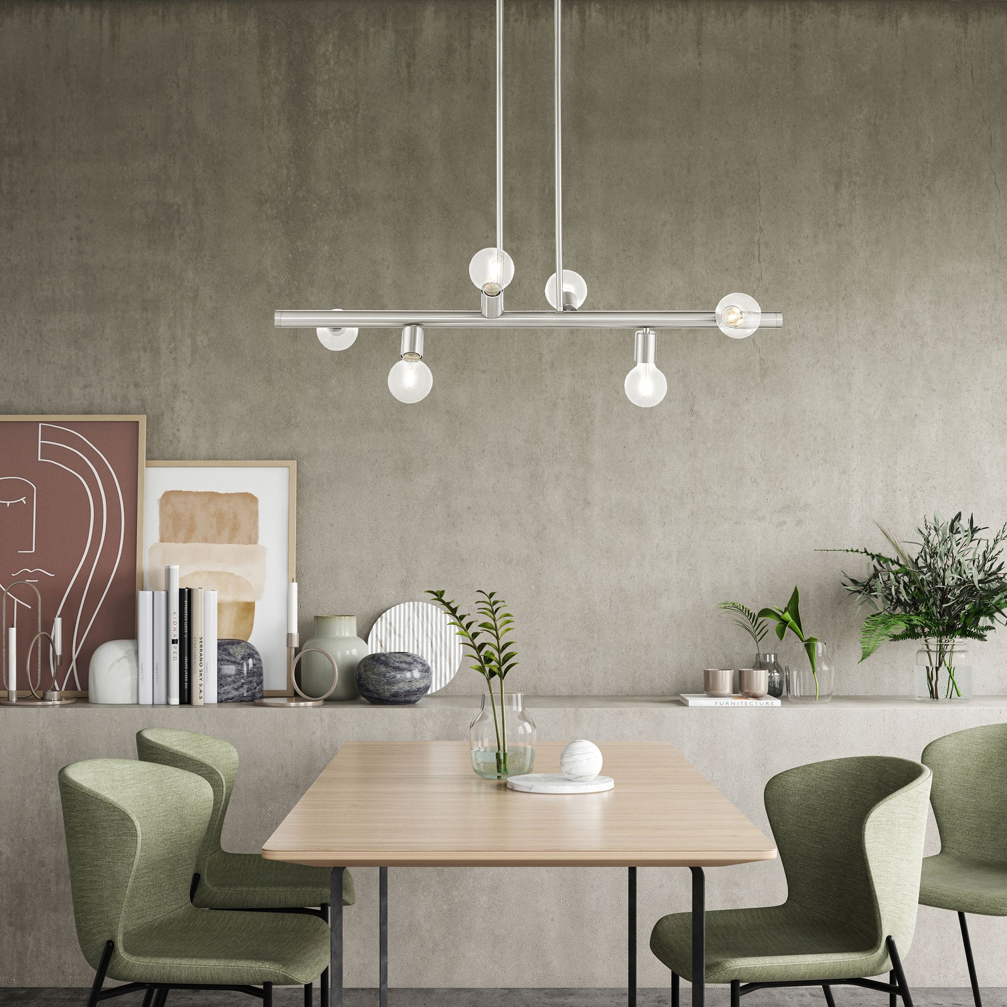 Bannister 6 Light Brushed Nickel Linear Chandelier