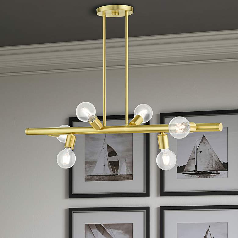 Image 1 Bannister 6 Light Satin Brass Linear Chandelier