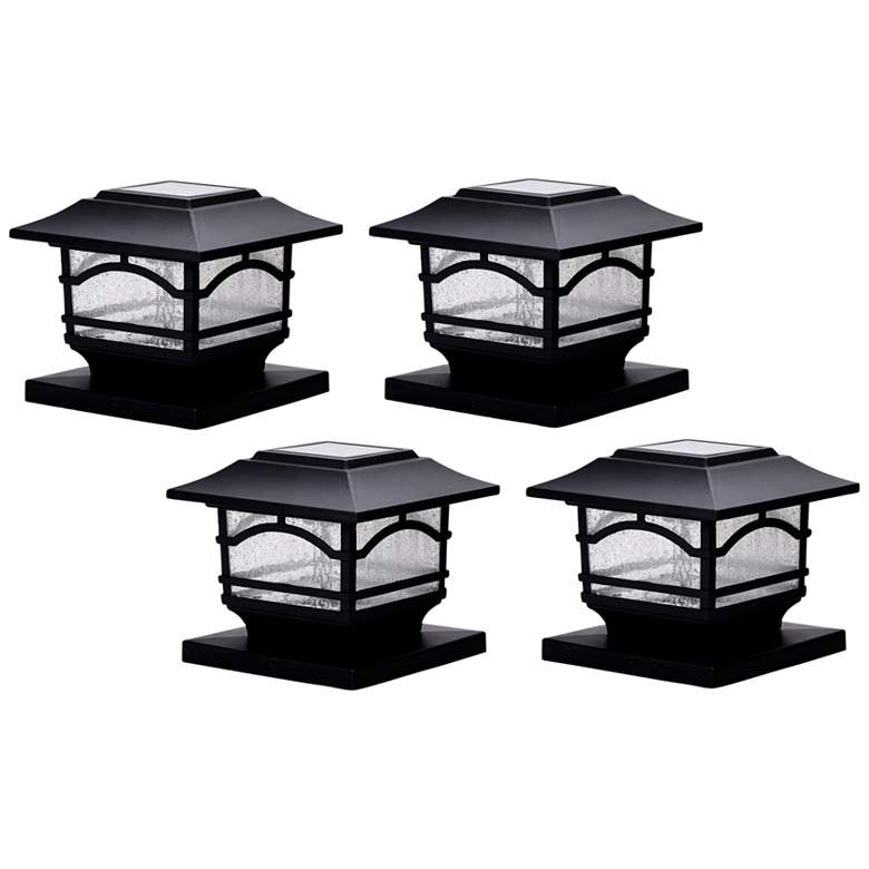 Image 1 Banry 7 inch High Black LED Solar Post Cap Lights Set of 4