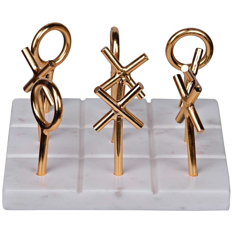 Image 2 Banswara White Marble and Gold Tic-Tac-Toe Game