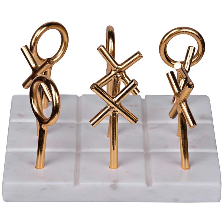 Image 1 Banswara White Marble and Gold Tic-Tac-Toe Game