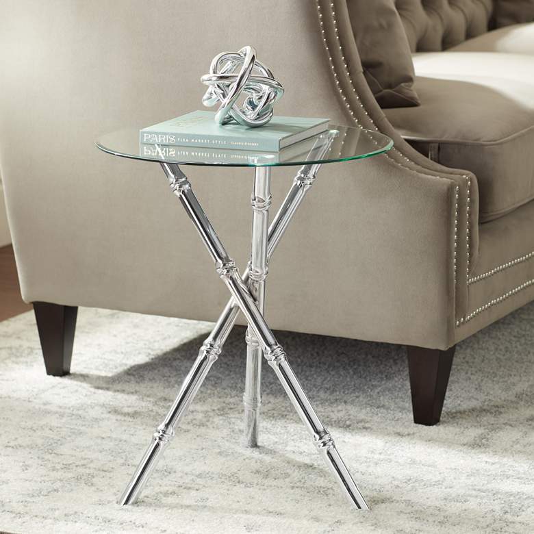 Bao 17 1/2&quot; Wide Round Glass Top Modern Martini Accent Table
