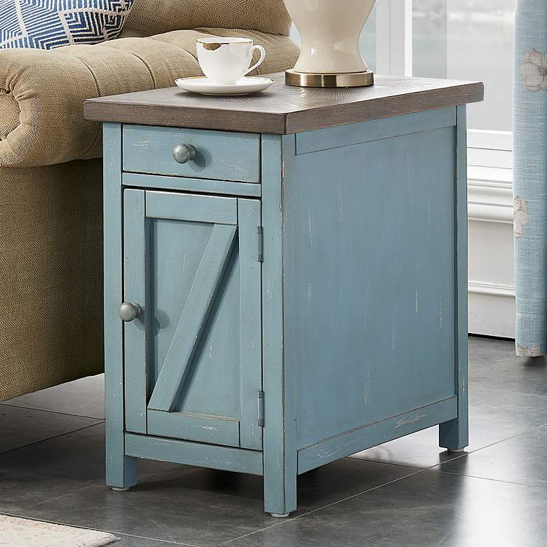 Image 2 Bar Harbor 14 inch Wide Blue 1-Drawer Chairside Cabinet
