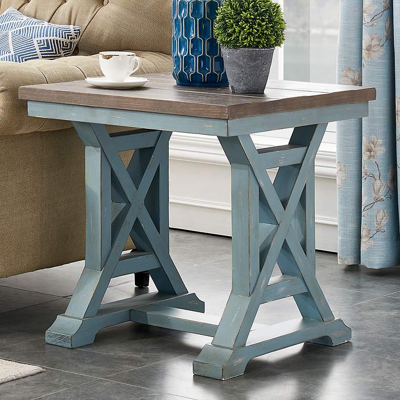 Image 2 Bar Harbor 24 inch Wide Blue Wood End Table