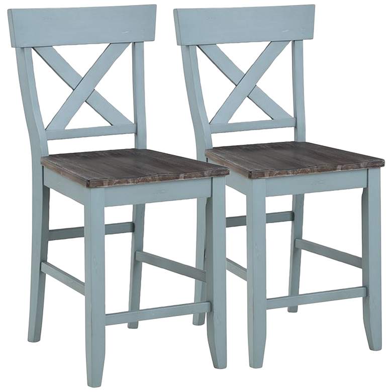 Image 1 Bar Harbor Blue Wood Counter Height Dining Chairs Set of 2