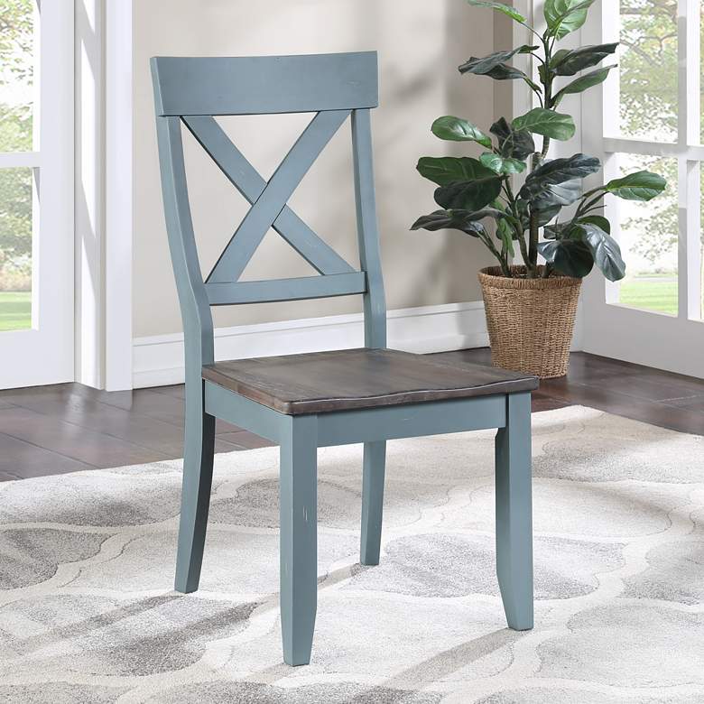 Image 6 Bar Harbor Blue Wood Dining Chairs Set of 2 more views