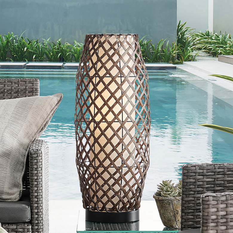 Image 1 Baran Black Rattan Battery Powered Outdoor Rated LED Cordless Table Lamp
