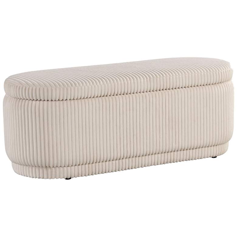 Image 1 Baraz 46.75" Modern Oval Beige Pink Chenille Corduroy Bench With Storage