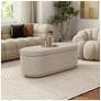 2_Baraz 46.75" Modern Oval Beige Pink Chenille Corduroy Bench With Storage more views