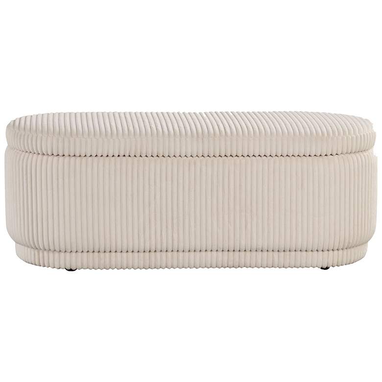 Image 5 Baraz 46.75" Modern Oval Beige Pink Chenille Corduroy Bench With Storage more views