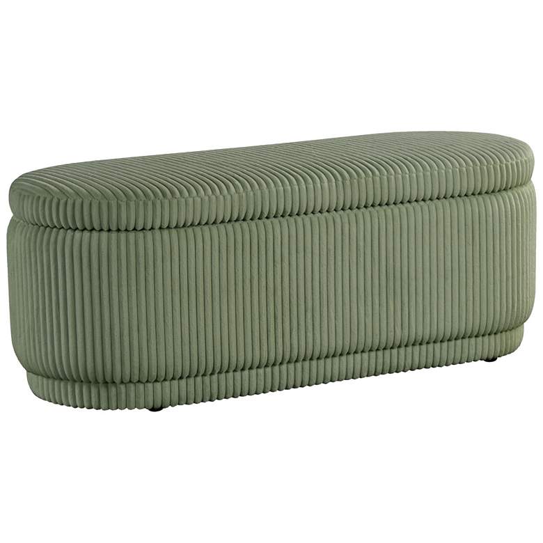 Image 1 Baraz 46.75" Modern Oval Green Chenille Corduroy Bench With Storage