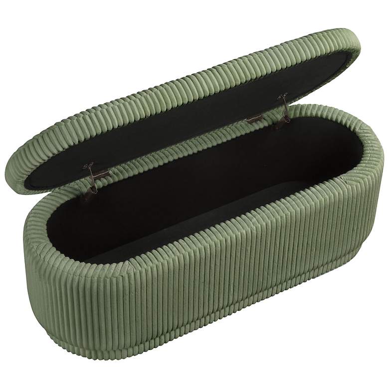 Image 6 Baraz 46.75" Modern Oval Green Chenille Corduroy Bench With Storage more views