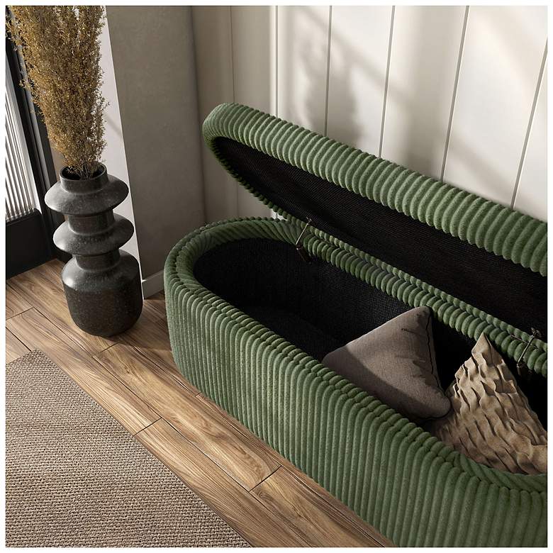 Image 7 Baraz 46.75" Modern Oval Green Chenille Corduroy Bench With Storage more views